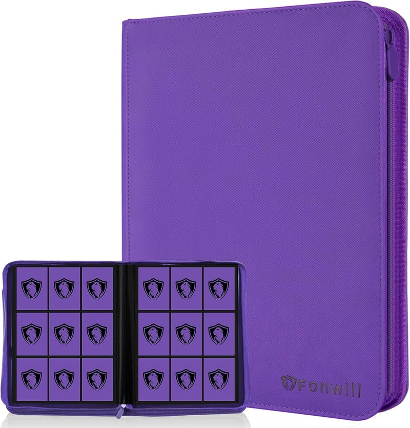 Fonwill 9 Pocket Card Binder,360 Pockets Trading Card Holder Book, Premium PU Cover Zip Folder Binder,Side Loading Carrying Case Binder Album for TCG,MTG,Sports Cards,Game Cards (Purple) - Image 1